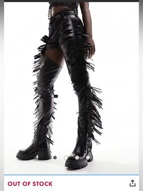 LIKE NEW Azalea Wang Gecky fringed belted over the knee festival boots in black